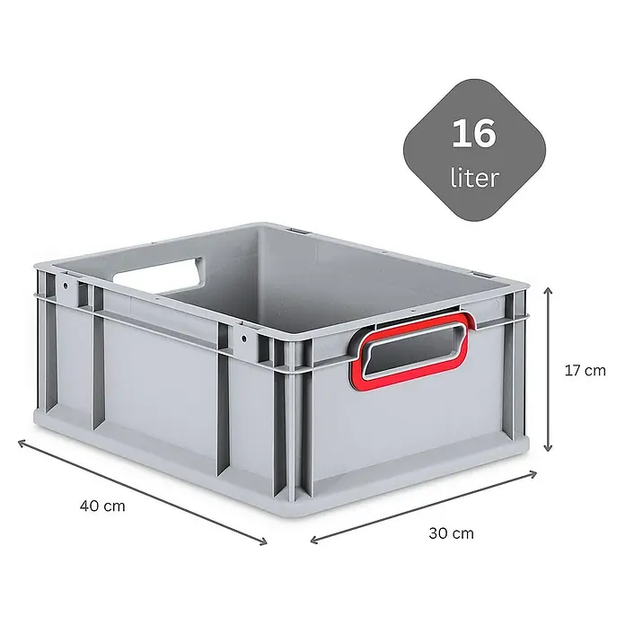 Proregal Eurobox Eurobox NextGen Color - Kunststoff, Grau, Rot - Graue 16-Liter-Kunststoffbox mit roten Griffen, ideal für Lagerung und Organisation, mit den Maßen 40 x 30 x 17 cm.