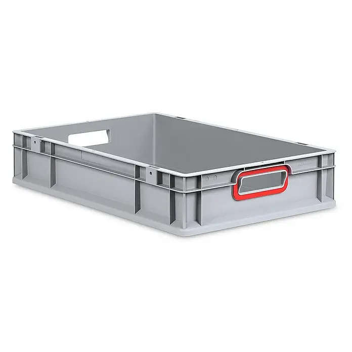Proregal Eurobox Eurobox NextGen Color - L x B x H: 60 x 40 x 12 cm, Kunststoff, Grau, Rot - Eine graue Lagerbox aus Kunststoff mit roten Griffen, ideal für Lagerung und Transport. Sie ist robust und stapelbar, für Ordnung im Lager.
