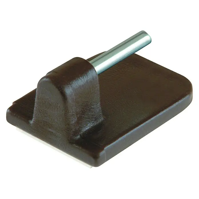Stabilit Vitragenhaken - L x B: 17 x 24 mm, Braun, 4 Stk. - Brauner Kunststoff-Klebehaken mit Metallstift für einfache Befestigung ohne Bohren. Ideal für leichte Gegenstände.