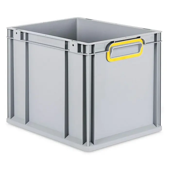Proregal Eurobox Eurobox NextGen Color - L x B x H: 40 x 30 x 32 cm, Kunststoff, Grau, Gelb - Graue Kunststoffbox mit gelbem Griff, ideal für Lagerung und Transport. Robust und stapelbar, perfekt für Organisation im Betrieb oder zu Hause.