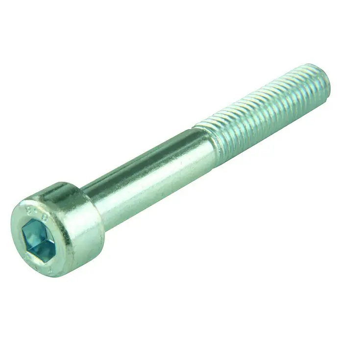 Stabilit ZylinderschraubeM 6, Länge: 30 mm, 8 Stk., Verzinkt, Innensechskant, 8.8 - Nahaufnahme einer glänzenden Innensechskantschraube aus Metall, die auf einem weißen Hintergrund liegt.