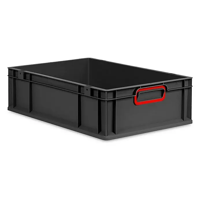 Proregal Eurobox Eurobox NextGen Color - L x B x H: 60 x 40 x 17 cm, Kunststoff, Schwarz, Rot - Graue Kunststoffbox mit rotem Griff. Die Box ist leer und bietet viel Stauraum für verschiedene Gegenstände. Perfekt für Lagerung und Transport.