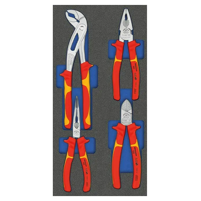 Matador Tool System Zangen-Set - 4 -tlg. - Matador Werkzeugsatz mit einer Rohrzange, einer Kombizange, einer Spitzzange und einem Seitenschneider, eingebettet in Schaumstoff.