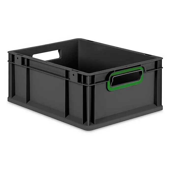Proregal Eurobox Eurobox NextGen Color - L x B x H: 40 x 30 x 17 cm, Kunststoff, Schwarz, Grün - Graue Kunststoffbox mit grünen Griffen, ideal für Lagerung und Transport. Robuste Konstruktion für vielfältige Anwendungen.