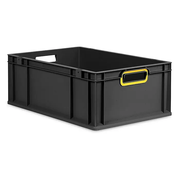 Proregal Eurobox Eurobox NextGen Color - L x B x H: 60 x 40 x 22 cm, Kunststoff, Schwarz, Gelb - Eine schwarze Eurobox mit gelben Griffen, ideal für Lagerung und Transport von Gegenständen, bietet robuste Funktionalität und ist vielseitig einsetzbar.