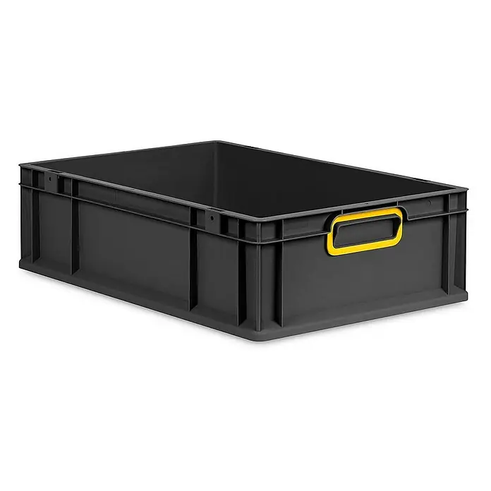 Proregal Eurobox Eurobox NextGen Color - L x B x H: 60 x 40 x 17 cm, Kunststoff, Schwarz, Gelb - Ein schwarzer Kunststoffbehälter mit gelben Griffen für Lagerung oder Transport, robust und langlebig.