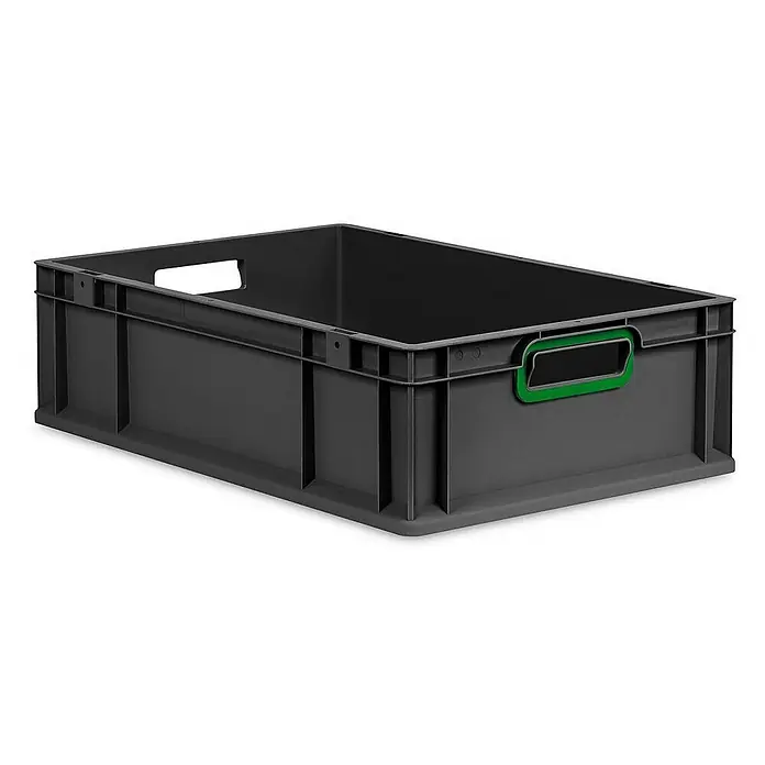Proregal Eurobox Eurobox NextGen Color - L x B x H: 60 x 40 x 17 cm, Kunststoff, Schwarz, Grün - Abgebildete graue Kunststoffbox mit praktischen Griffen. Ideal für Lagerung & Transport.