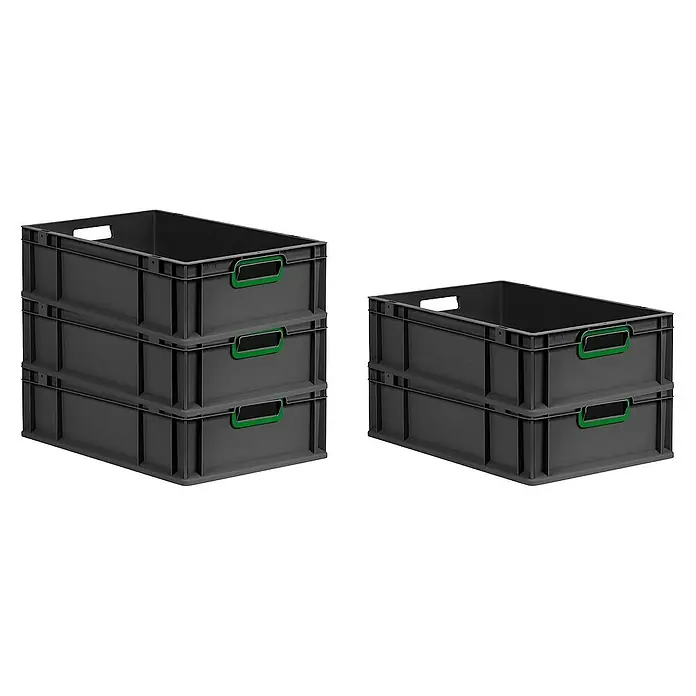 Proregal Eurobox Eurobox NextGen Color - L x B x H: 60 x 40 x 17 cm, Kunststoff, Schwarz, Grün - Stapelbare graue Kunststoffbehälter mit grünen Griffen für Lagerung & Transport.