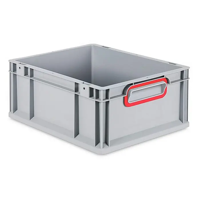 Proregal Eurobox Eurobox NextGen Color - L x B x H: 40 x 30 x 17 cm, Kunststoff, Grau, Rot - Graue Kunststoffbox mit rotem Griff, ideal zur Lagerung und Organisation. Stabil und vielseitig einsetzbar.