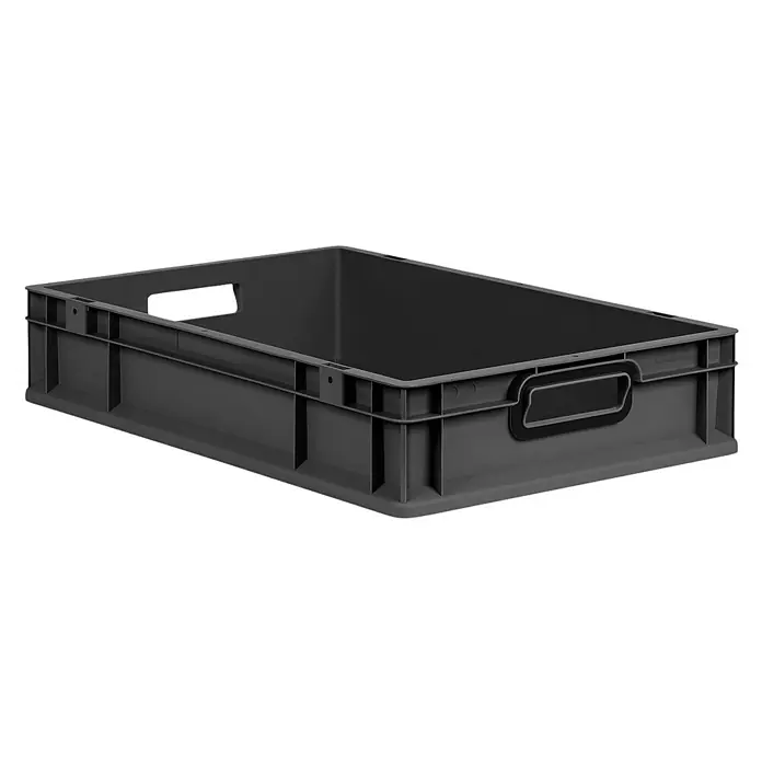 Proregal Eurobox Eurobox NextGen Color - L x B x H: 60 x 40 x 12 cm, Kunststoff, Schwarz, Schwarz - Abgebildet ist ein grauer Koffer mit Griffen an den Seiten, der zum Lagern und Transportieren von Gegenständen verwendet werden kann.