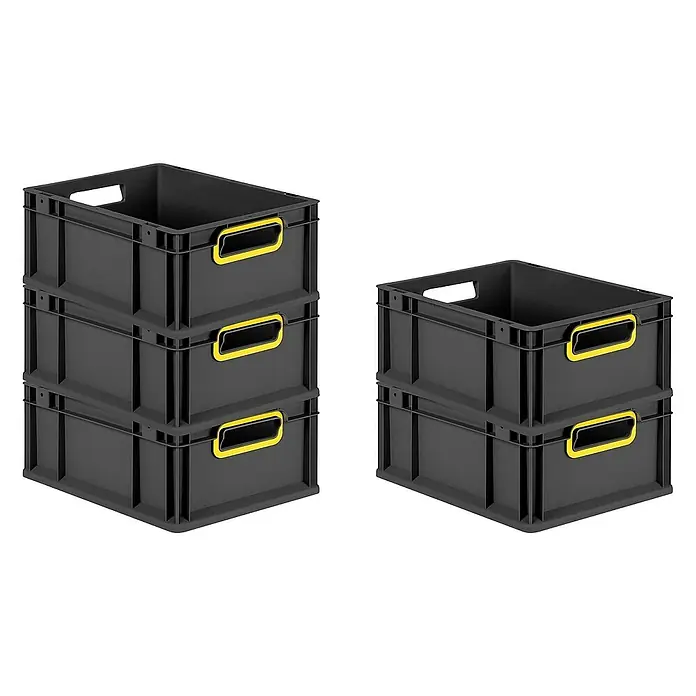 Proregal Eurobox Eurobox NextGen Color - L x B x H: 40 x 30 x 17 cm, Kunststoff, Schwarz, Gelb - Stapelbare graue Kunststoffboxen mit gelben Griffen. Ideal für Lagerung und Transport. Die Boxen sind robust und langlebig.