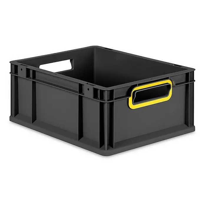 Proregal Eurobox Eurobox NextGen Color - L x B x H: 40 x 30 x 17 cm, Kunststoff, Schwarz, Gelb - Graue Kunststoffbox mit gelben Griffen, ideal für Lagerung und Transport von Gegenständen. Robuste Konstruktion für vielseitige Einsatzbereiche.