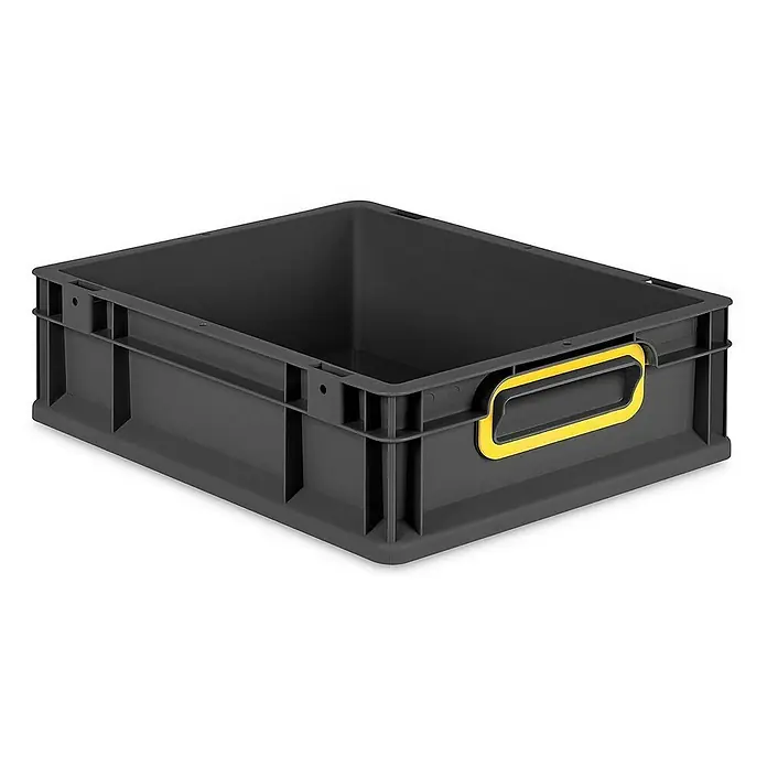 Proregal Eurobox Eurobox NextGen Color - L x B x H: 40 x 30 x 12 cm, Kunststoff, Schwarz, Gelb - Graue Lagerbox aus Kunststoff mit gelben Griffen, ideal für Ordnung und Transport von Gegenständen im Lager oder Büro.