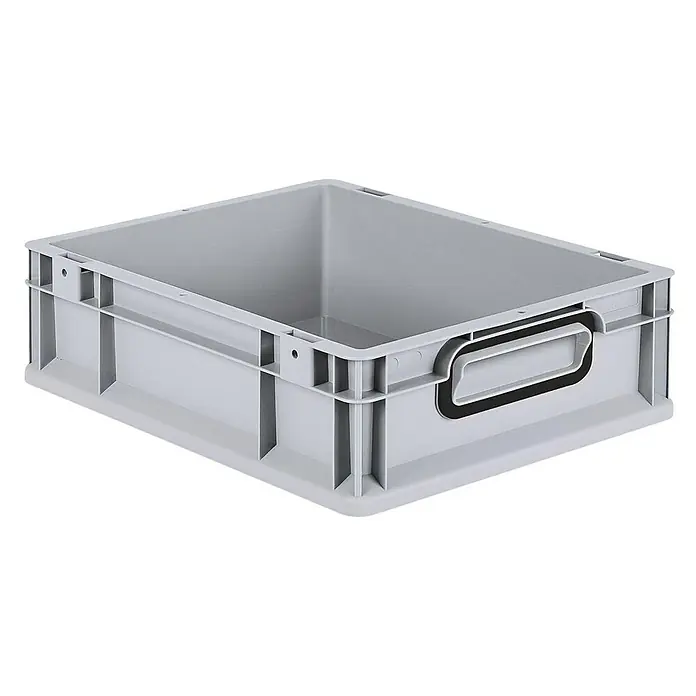 Proregal Eurobox Eurobox NextGen Color - L x B x H: 40 x 30 x 12 cm, Kunststoff, Grau, Schwarz - Eine graue Kunststoffbox mit Griffmulden, ideal für Lagerung und Transport von Gegenständen aller Art im gewerblichen und privaten Bereich.