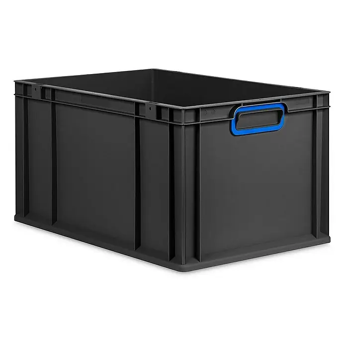 Proregal Eurobox Eurobox NextGen Color - L x B x H: 60 x 40 x 32 cm, Kunststoff, Schwarz, Blau - Abgebildete ist eine schwarze, robuste Aufbewahrungsbox aus Kunststoff mit blauen Griffen, ideal für Lagerung und Organisation.