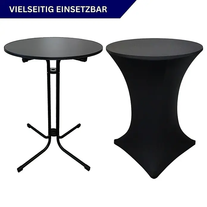 Chefgastro Garten-Stehtisch rund mit Hussen - Ø x H: 80 x 110 cm, Klappbar, Schwarz - Vielseitig einsetzbare Stehtische: Ein Klapptisch und ein Tisch mit Husse, ideal für Events und Partys.
