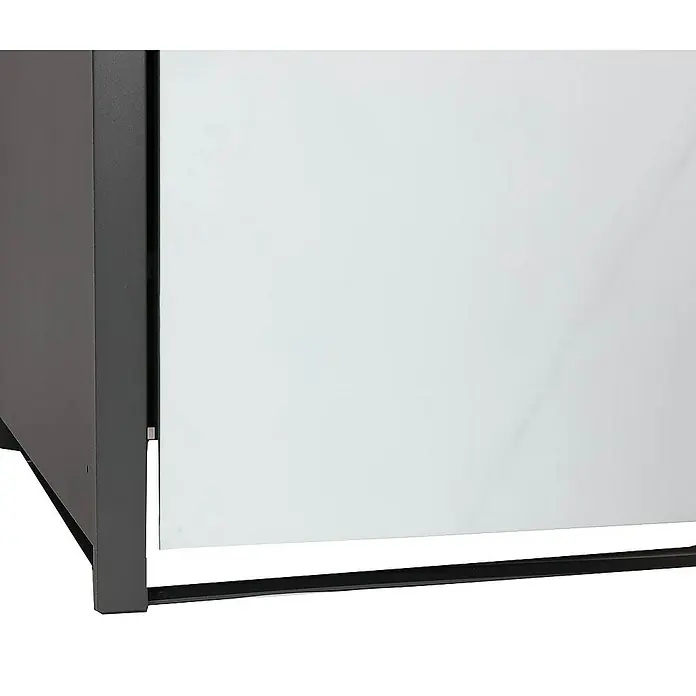 Proregal Mülltonnenbox 1er Mülltonnenverkleidung - Metall, Marmor-Optik hell, Geeignet für Anzahl Mülltonnen: 1 Stk. - Nahaufnahme eines modernen Möbels mit grauem Rahmen und weißer Platte, ideal für stilvolle Innenräume.