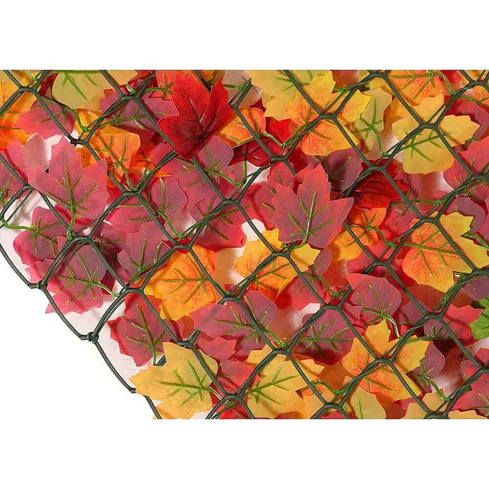 Proregal Sichtschutzelement Balkonsichtschutz - Kunststoff, Ahorn Rot-Gelb - Nahaufnahme eines dekorativen Herbstlaubgitters mit roten, gelben und orangen Blättern, die eine warme, herbstliche Atmosphäre erzeugen.