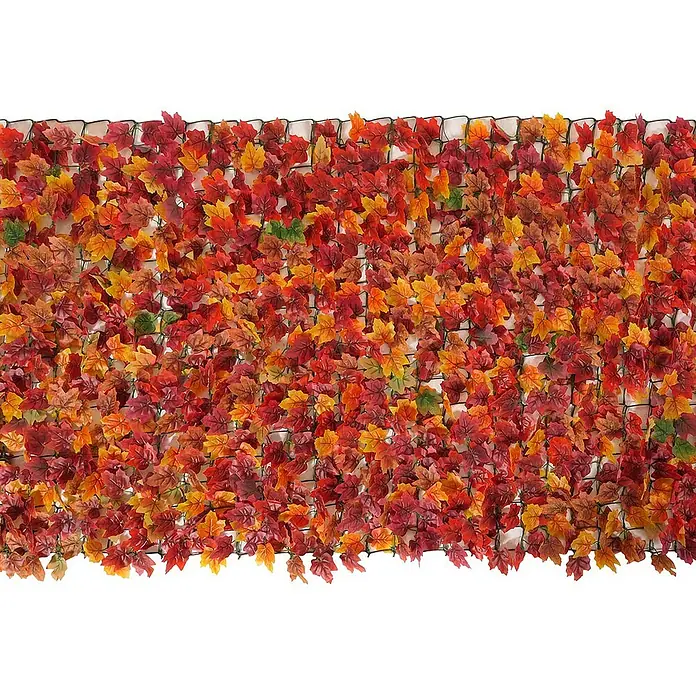 Proregal Sichtschutzelement Balkonsichtschutz - Kunststoff, Ahorn Rot-Gelb - Dekorativer künstlicher Herbstlaub-Hintergrund mit roten, gelben und orangefarbenen Blättern an einem Gitter für eine herbstliche Atmosphäre.