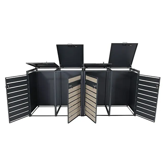 Proregal Mülltonnenbox XL 4er/8er-Mülltonnenverkleidung - Metall, Buche-Holzoptik Hellbraun, Geeignet für Anzahl Mülltonnen: 4 Stk. - Mülltonnenbox für vier Tonnen mit Fronttüren und Deckel zum Öffnen für einfache Müllentsorgung.