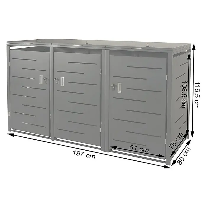 Proregal Mülltonnenbox 3er-Mülltonnenverkleidung - Metall, Anthrazit, Geeignet für Anzahl Mülltonnen: 3 Stk. - Mülltonnenbox für 3 Tonnen mit Maßen.