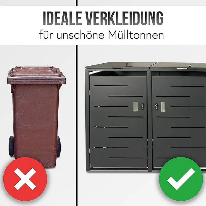 Proregal Mülltonnenbox 3er-Mülltonnenverkleidung - Metall, Anthrazit, Geeignet für Anzahl Mülltonnen: 3 Stk. - Mülltonnenverkleidung: Ideale Lösung, um unansehnliche Mülltonnen zu verstecken und das Erscheinungsbild Ihres Außenbereichs zu verbessern.