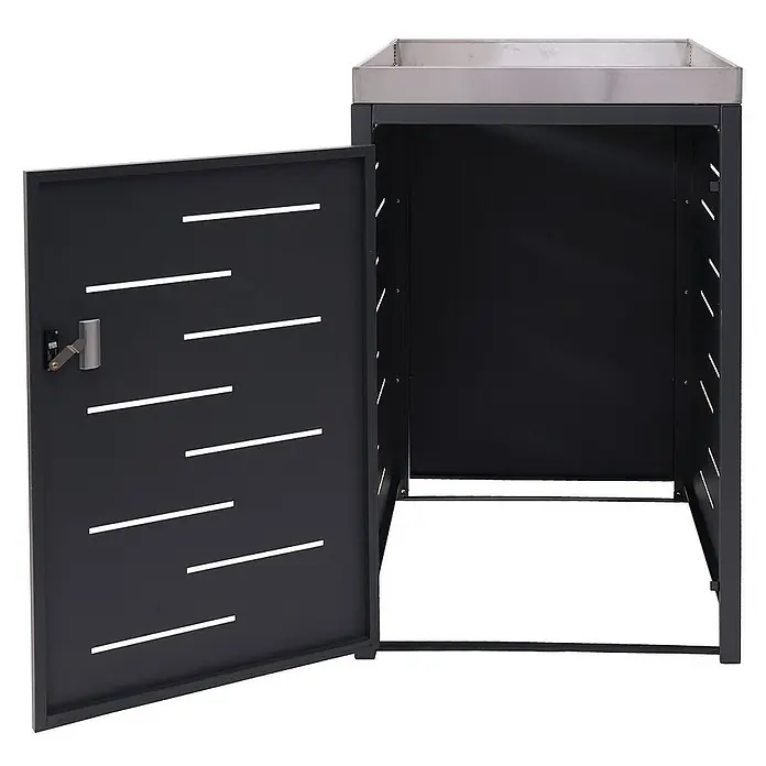 Proregal Mülltonnenbox 1er-Mülltonnenverkleidung - Metall, Edelstahl, Geeignet für Anzahl Mülltonnen: 1 Stk. - Metall Mülltonnenbox mit Tür und Lamellen-Design, ideal zur stilvollen Aufbewahrung von Mülltonnen im Außenbereich.