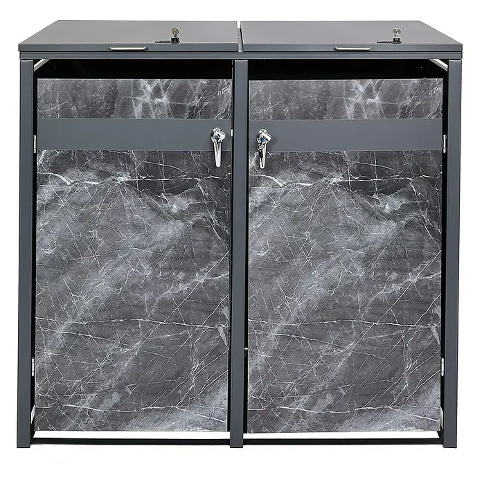 Proregal Mülltonnenbox 2er Mülltonnenverkleidung - Metall, Marmor-Optik dunkel, Geeignet für Anzahl Mülltonnen: 2 Stk. - Mülltonnenbox für zwei Mülltonnen mit abschließbaren Türen und Marmoroptik für den Außenbereich.