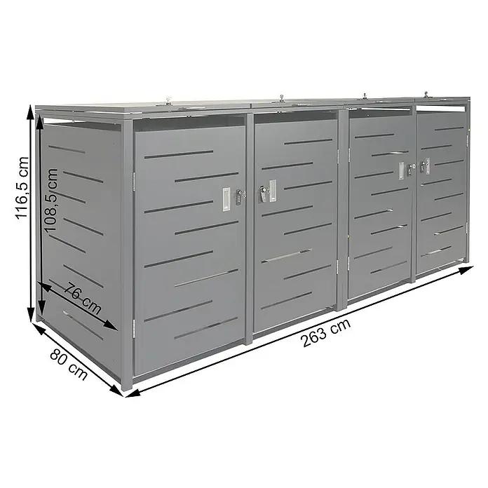 Proregal Mülltonnenbox 4er-Mülltonnenverkleidung - Metall, Anthrazit, Geeignet für Anzahl Mülltonnen: 4 Stk. - Graue Mülltonnenbox für drei Tonnen mit Maßen für den Außenbereich, ideal für die Abfallentsorgung.