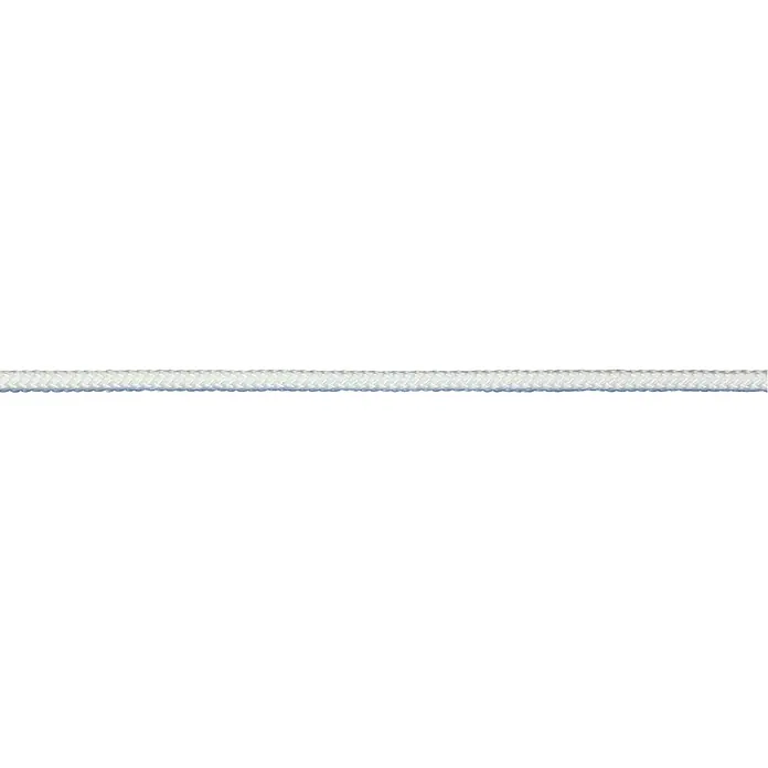 Stabilit Rollladengurt Meterware - Als Zuschnitt erhältlich, Belastbarkeit: 18 kg, Weiß, Durchmesser: 2,8 mm, Polyester - Nahaufnahme eines robusten, geflochtenen Seils. Ideal für Outdoor-Aktivitäten und Heimwerkerprojekte, bietet es Stärke und Zuverlässigkeit.