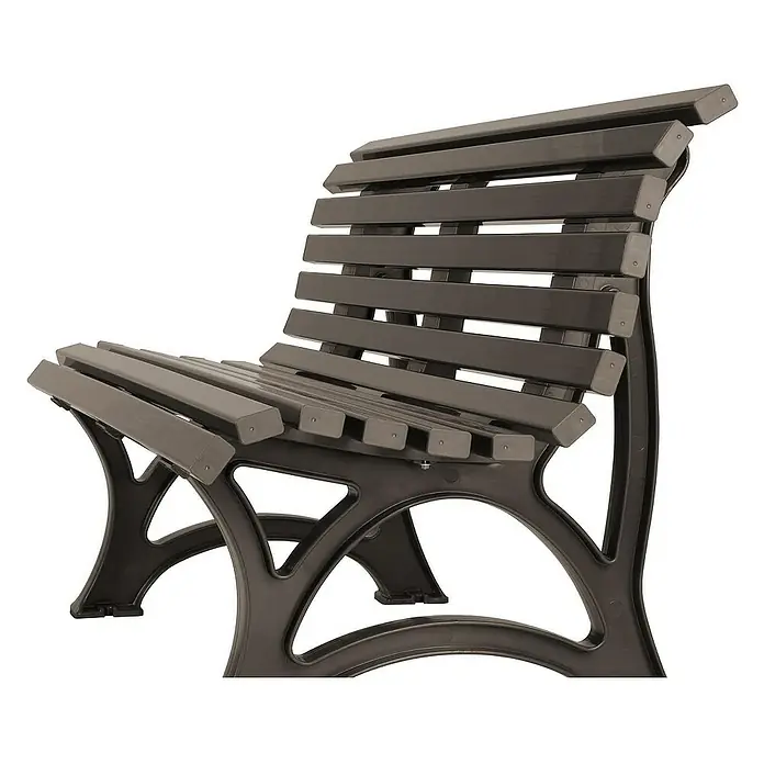 Proregal Gartenbank Jamaika 3-Sitzer aus Kunststoff - Braun - Eine braune Parkbank mit Latten aus Holz oder Kunststoff, ideal zum Entspannen im Freien.