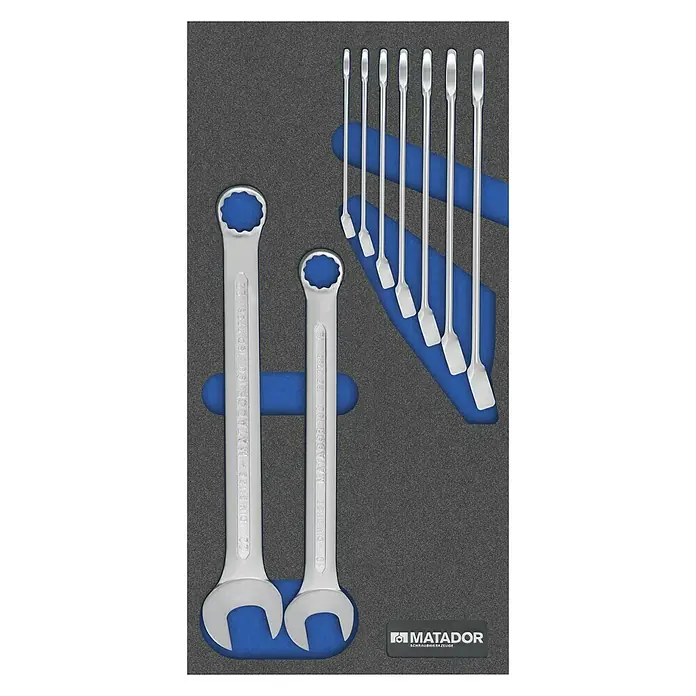 Matador Tool System Ring-Gabelschlüssel-Satz - 9 -tlg., Schlüsselweite: 6 mm - 22 mm - Ein Werkzeugset von Matador mit Schraubenschlüsseln und Spezialwerkzeugen, ideal für präzise Arbeiten.