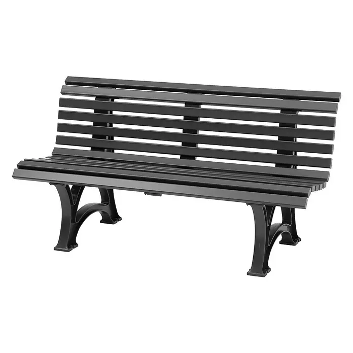 Proregal Gartenbank Jamaika 3-Sitzer aus Kunststoff - Graphitgrau - Schwarze Parkbank mit Lattenrost und dekorativen Füßen, ideal für den Außenbereich.