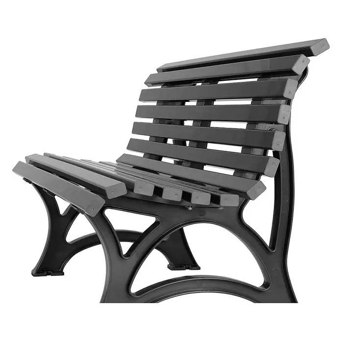 Proregal Gartenbank Jamaika 3-Sitzer aus Kunststoff - Graphitgrau - Schwarze Parkbank mit Lattenrost. Die Bank verfügt über eine geschwungene Rückenlehne und eine Sitzfläche aus Latten.
