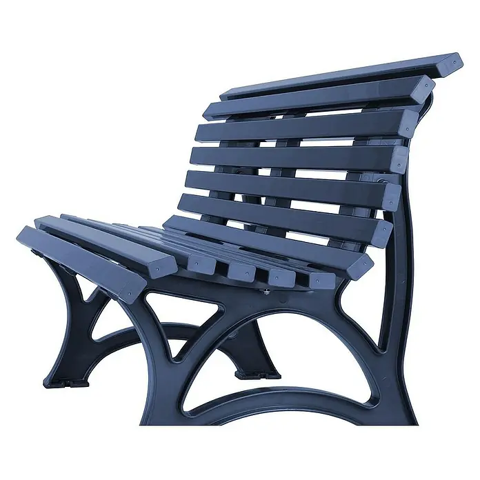Proregal Gartenbank Jamaika 3-Sitzer aus Kunststoff - Blau - Dunkelgrau-blaue Lamellen-Parkbank mit robustem, geschwungenem Gestell.