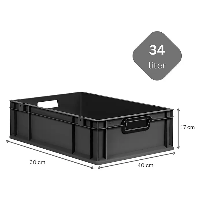 Proregal Eurobox Eurobox NextGen Color - Kunststoff, Schwarz, Schwarz - Graue Kunststoffbox mit den Maßen 60 x 40 x 17 cm und einem Fassungsvermögen von 34 Litern. Ideal für Lagerung und Transport.