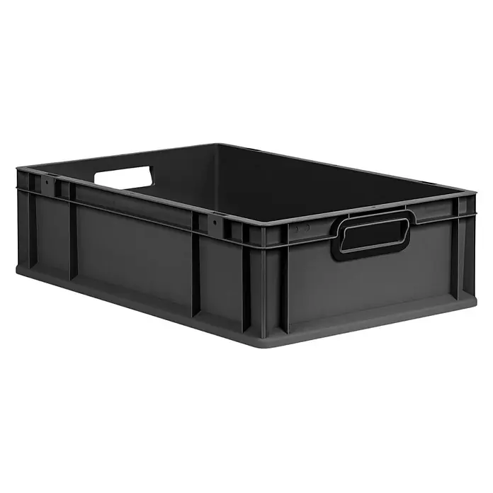Proregal Eurobox Eurobox NextGen Color - Kunststoff, Schwarz, Schwarz - Eine graue Kunststoffbox mit Griffen an den Seiten, die für Lagerung und Organisation in Industrie und Haushalt konzipiert ist.