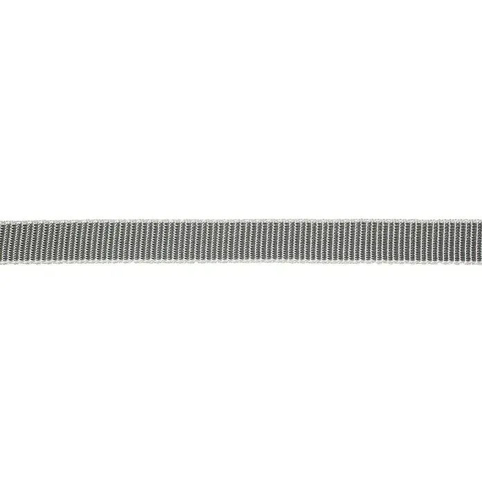 Stabilit Rollladengurt Meterware - Breite: 23 mm, Polyester, Grau - Nahaufnahme eines grau-silbernen Textilbandes mit feiner Webstruktur, ideal für kreative Bastelarbeiten und modische Akzente.