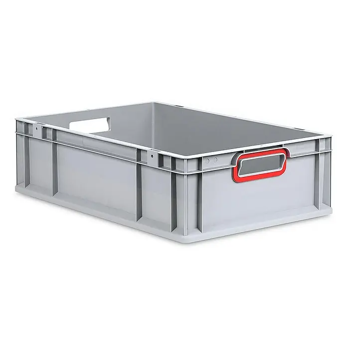 Proregal Eurobox Eurobox NextGen Color - L x B x H: 60 x 40 x 17 cm, Kunststoff, Grau, Rot - Graue Lagerbox aus Kunststoff mit verstärkten Seiten und einem roten Griff, ideal für Lagerung und Transport.