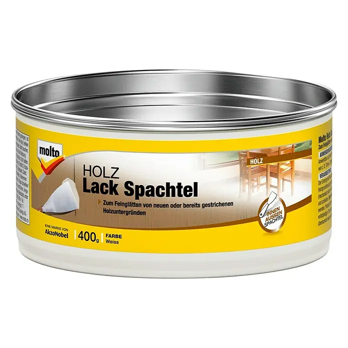 Molto Holz-Lackspachtel - 400 g - Dose Holz Lack Spachtel von Molto, geeignet zum Feinglätten von Holzuntergründen. Inhalt: 400g, Farbe Weiss.