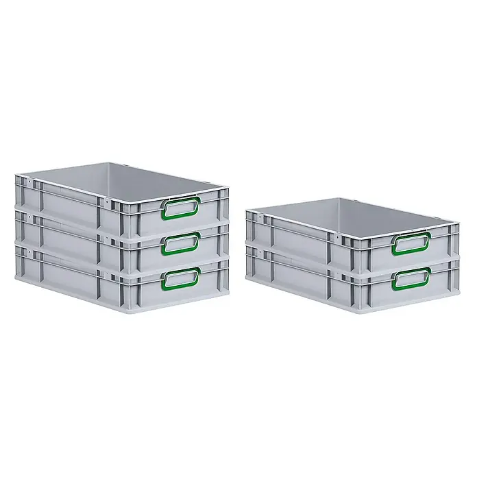 Proregal Eurobox Eurobox NextGen Color - L x B x H: 60 x 40 x 12 cm, Kunststoff, Grau, Grün - Stapelbare, graue Kunststoffbehälter mit grünen Griffen, die ideal für Lagerung und Transport sind. Robuste und langlebige Lösung für Ordnung.