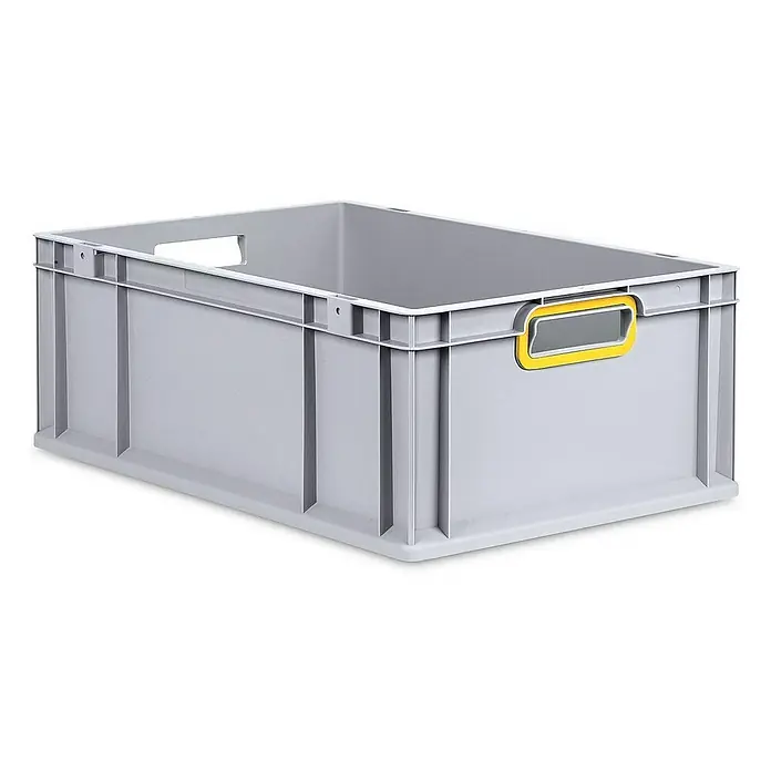 Proregal Eurobox Eurobox NextGen Color - L x B x H: 60 x 40 x 22 cm, Kunststoff, Grau, Gelb - Graue Kunststoffbox mit gelbem Griff, ideal für Lagerung und Organisation, bietet robuste und praktische Aufbewahrungslösungen.