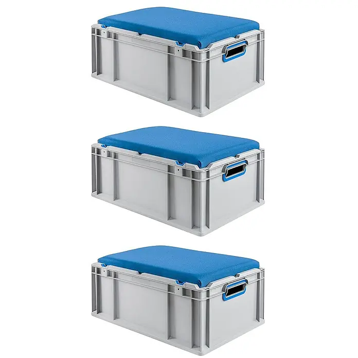 Proregal Eurobox Eurobox NextGen Seat Box Blau - L x B x H: 60 x 40 x 26,5 cm, Kunststoff, Grau, Blau - Drei blaue Sitzkisten aus Kunststoff, ideal für die Aufbewahrung und als Sitzgelegenheit, stabil und vielseitig einsetzbar.
