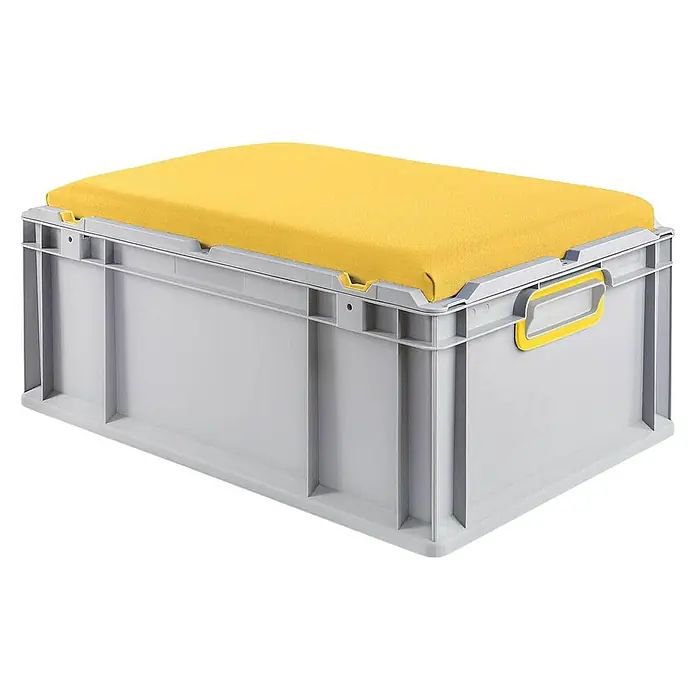 Proregal Eurobox Eurobox NextGen Seat Box Gelb - L x B x H: 60 x 40 x 26,5 cm, Kunststoff, Grau, Gelb - Graue Kunststoffbox mit gelbem Kissen. Die Box ist stabil und ideal für Lagerung und als Sitzgelegenheit geeignet.