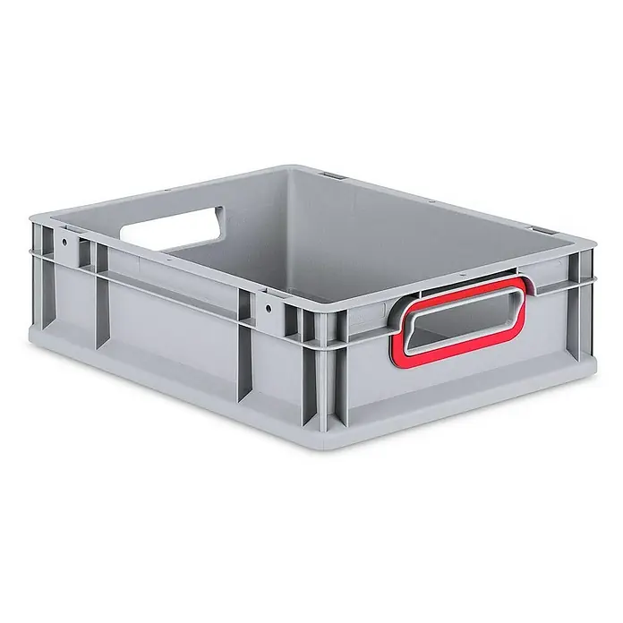 Proregal Eurobox Eurobox NextGen Color - L x B x H: 40 x 30 x 12 cm, Kunststoff, Grau, Rot - Graue Kunststoffbox mit roten Griffen, ideal für Lagerung und Transport. Robust und stapelbar für vielseitige Anwendungen im Alltag.