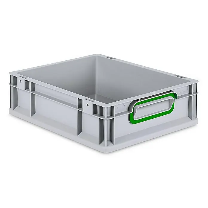 Proregal Eurobox Eurobox NextGen Color - L x B x H: 40 x 30 x 12 cm, Kunststoff, Grau, Grün - Graue Kunststoffbox mit grünen Griffen, ideal für Lagerung und Transport. Robustes Design für den professionellen Einsatz.