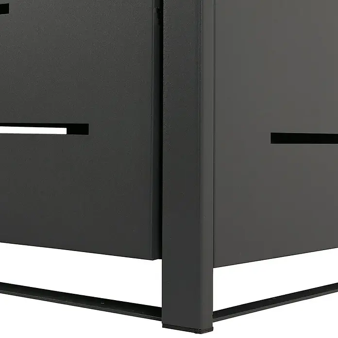 Proregal Mülltonnenbox XL 1er-/2er-Mülltonnenverkleidung - 71 x 98 cm, Metall, Anthrazit, Geeignet für Anzahl Mülltonnen: 2 Stk. - Detailansicht eines modernen, anthrazitfarbenen Outdoor-Aufbewahrungsschranks mit horizontalen Schlitzen und stabilen Rahmen.
