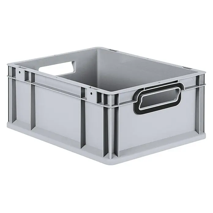 Proregal Eurobox Eurobox NextGen Color - L x B x H: 40 x 30 x 17 cm, Kunststoff, Grau, Schwarz - Ein grauer, leerer Kunststoffbehälter mit praktischen Griffen und robustem Design, ideal für Lagerung und Transport.