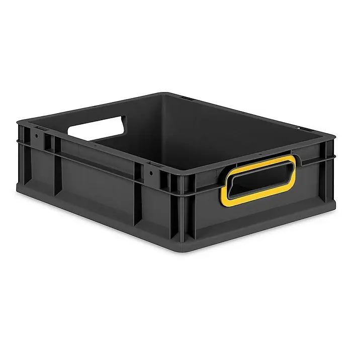 Proregal Eurobox Eurobox NextGen Color - L x B x H: 40 x 30 x 12 cm, Kunststoff, Schwarz, Gelb - Graue Kunststoffbox mit gelben Griffen zur Aufbewahrung und zum Transport, robust und stapelbar für vielfältige Einsatzbereiche.