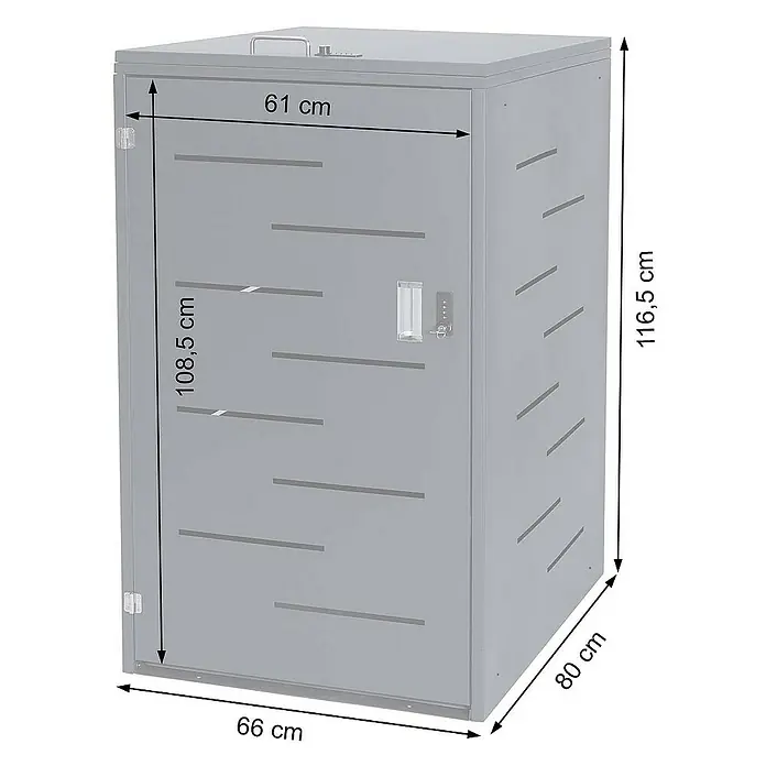 Proregal Mülltonnenbox Mülltonnenverkleidung - Metall, Anthrazit, Geeignet für Anzahl Mülltonnen: 1 Stk. - Produktansicht des grauen Mülltonnenbox mit den Maßen 116,5 x 66 x 80 cm.